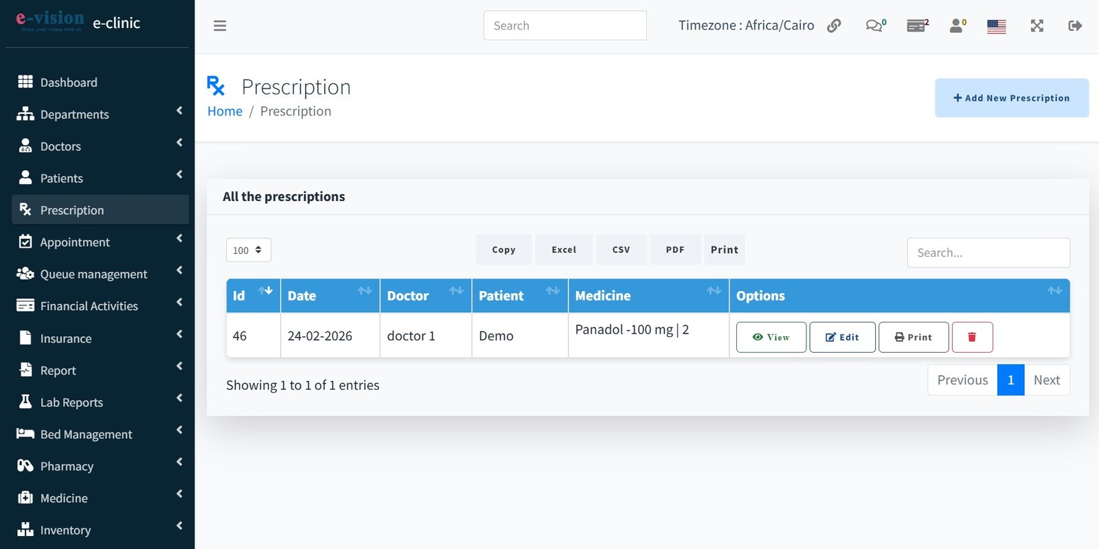إنشاء الوصفات الطبية إلكترونياً - e-Clinic